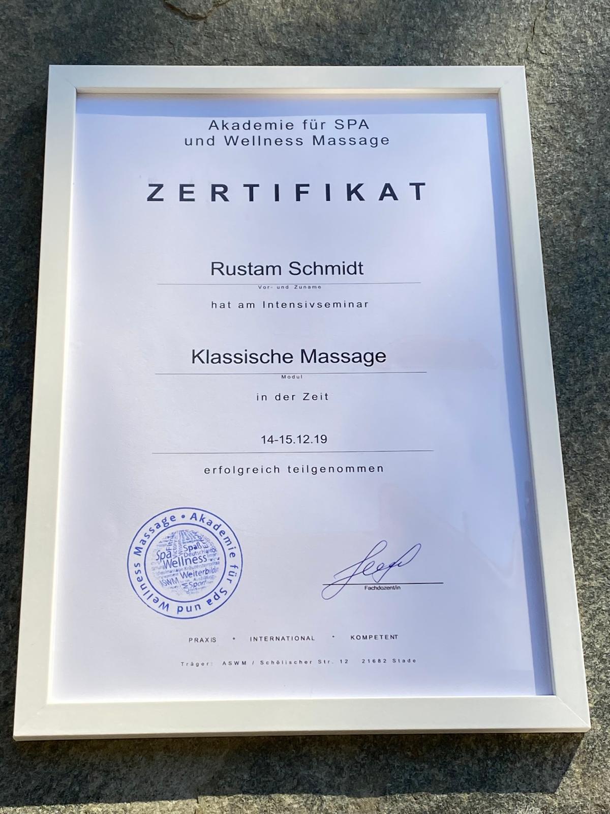 Zertifizierter Wellnessmasseur Diplom